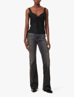 Shop Free People Womens Graphite Firecracker Slim-fit Flared Stretch-denim Jeans