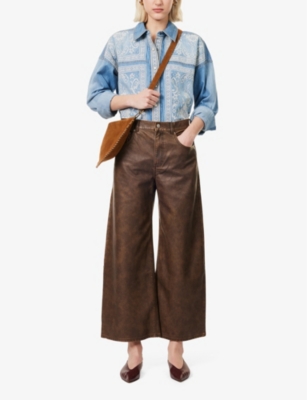 FREE PEOPLE: Misha Five-Pockets Wide-Leg High-Rise Faux-Leather Jeans