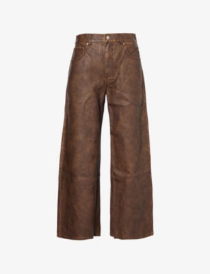 FREE PEOPLE: Misha Five-Pockets Wide-Leg High-Rise Faux-Leather Jeans
