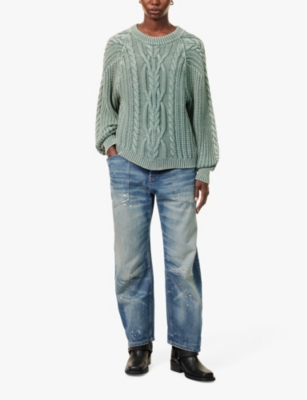 Shop Free People Womens Sea Spray Frankie Round-neck Cable-knit Cotton Jumper