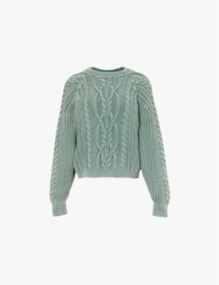 Shop Free People Womens Sea Spray Frankie Round-neck Cable-knit Cotton Jumper