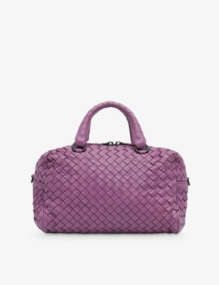 RESELFRIDGES WOMENS PURPLE PRE-LOVED BOTTEGA VENETA INTRECCIATO LEATHER SATCHEL 