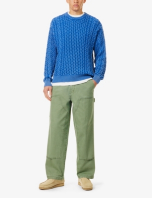 Shop Obey Mens Duck Green Bigwig Carpenter Patch-pockets Wide-leg Relaxed-fit Denim Trousers