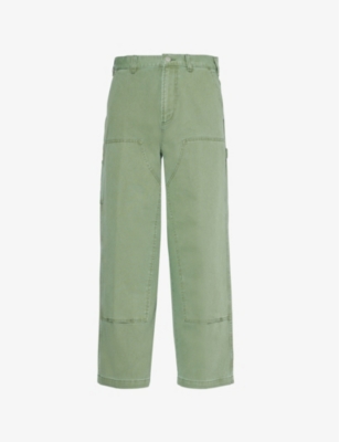 Shop Obey Mens Duck Green Bigwig Carpenter Patch-pockets Wide-leg Relaxed-fit Denim Trousers