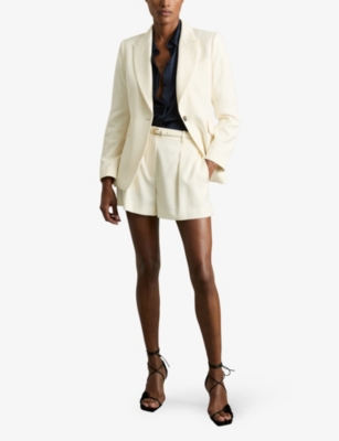Reiss Womens Millie Pleated-front High-rise Woven Shorts Cream In Cream