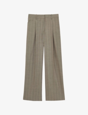 Reiss Tallulah Pinstripe Pleat Front Wide Leg Stretch Wool Pants In Grey