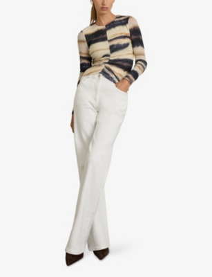 REISS: Gia Graphic-Print Long-Sleeve Jersey Top