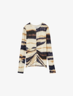 REISS: Gia Graphic-Print Long-Sleeve Jersey Top