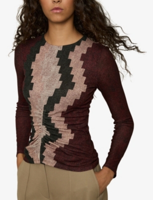 Reiss Womens Gianna Abstract-pattern Lyocell-blend Top Burgundy In Burgundy