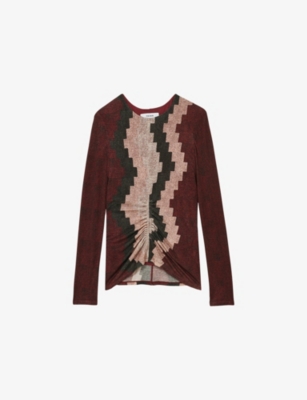 Reiss Womens Gianna Abstract-pattern Lyocell-blend Top Burgundy In Burgundy