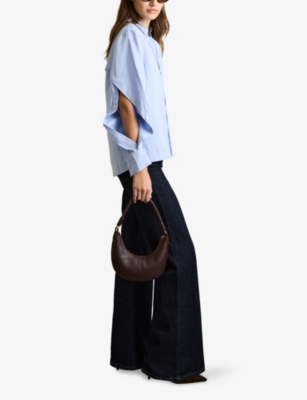 Reiss Womens Blue Ali Press-stud Back Woven Shirt