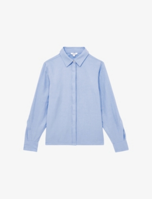 Reiss Womens Blue Ali Press-stud Back Woven Shirt