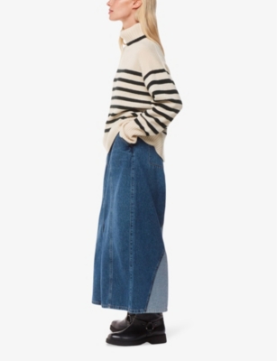Whistles Womens Cream Striped Roll-neck Wool Jumper In Cream