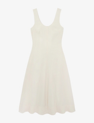 The White Company S Butter Scoop-neck Linen-blend Midi Dress In White