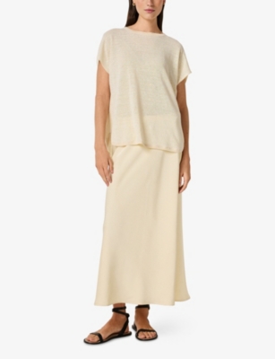 The White Company S Round-neck Curved-hem Linen-blend Top Butter In Neutral