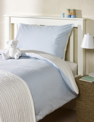 THE LITTLE WHITE COMPANY UD BLUE REVERSIBLE GINGHAM DOUBLE COTTON BED SET 
