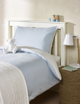 THE LITTLE WHITE COMPANY UD BLUE REVERSIBLE GINGHAM SINGLE COTTON BED SET 
