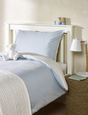 THE LITTLE WHITE COMPANY UD BLUE REVERSIBLE GINGHAM COT BED COTTON BED S 