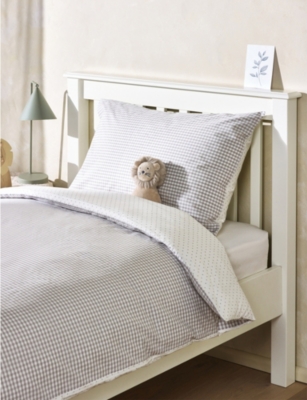 THE LITTLE WHITE COMPANY UD GREY CLOUD STAR GINGHAM SINGLE COTTON BED SET 