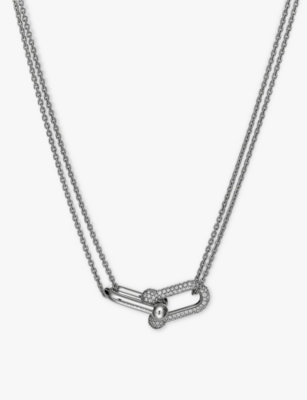 Shop Tiffany & Co Womens White Gold Tiffany Hardwear Double Link 18ct White-gold And 0.74 Pavé-diamond Necklace