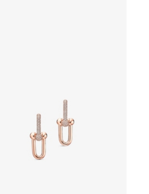 Tiffany & Co Womens Tiffany Hardwear Large Link 18ct Rose-gold And 1.18ct Diamond Earrings Rose Gold