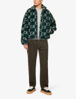 COLE BUXTON MENS FOREST GREEN MONOGRAM OVERSIZED FLEECE JACKET 