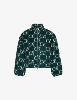 COLE BUXTON MENS FOREST GREEN MONOGRAM OVERSIZED FLEECE JACKET 