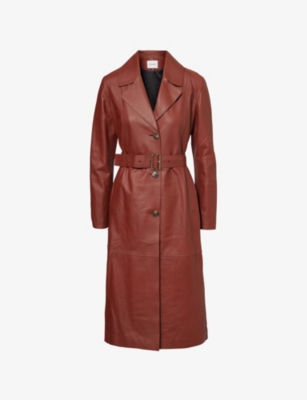 Shop Yves Salomon Womens Merlot Notched-lapel Slip-pocket Regular-fit Leather Coat