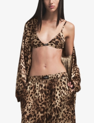 SKIMS: Dolce & Gabbana x SKIMS leopard-print stretch-silk triangle bralette
