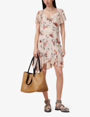 ALLSAINTS: Darma Floral-Print Short-Sleeve Woven Mini Dress