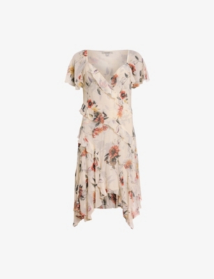 ALLSAINTS: Darma Floral-Print Short-Sleeve Woven Mini Dress