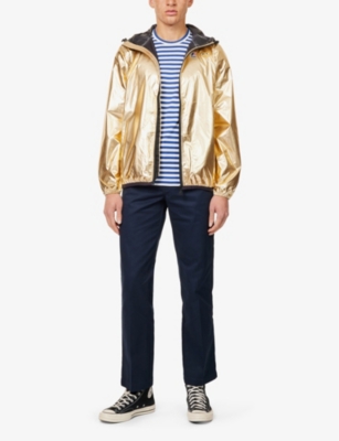 Shop Comme Des Garçons Play Mens Gold  X K-way Hooded Two-zip Pockets Regular-fit Woven Jacket
