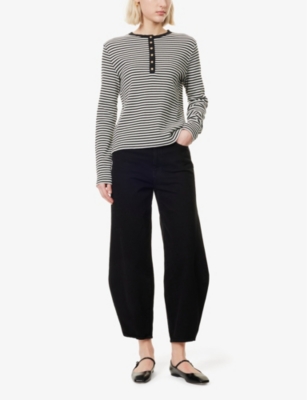 Anine Bing Alessia Long Sleeve Tee In Cream And Black Stripe In Cream/black