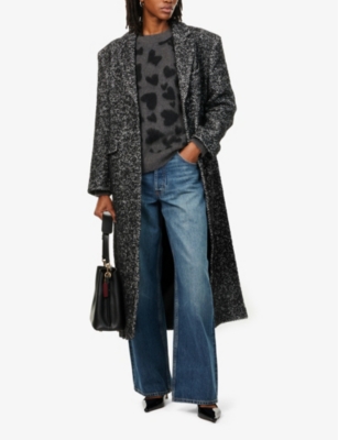 Shop Anine Bing Womens Black/white Quinn Single-breasted Wool-blend Coat