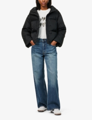 Shop Anine Bing Womens  Dorian Puffer Quilted Down-fill Faille Jacket In Black