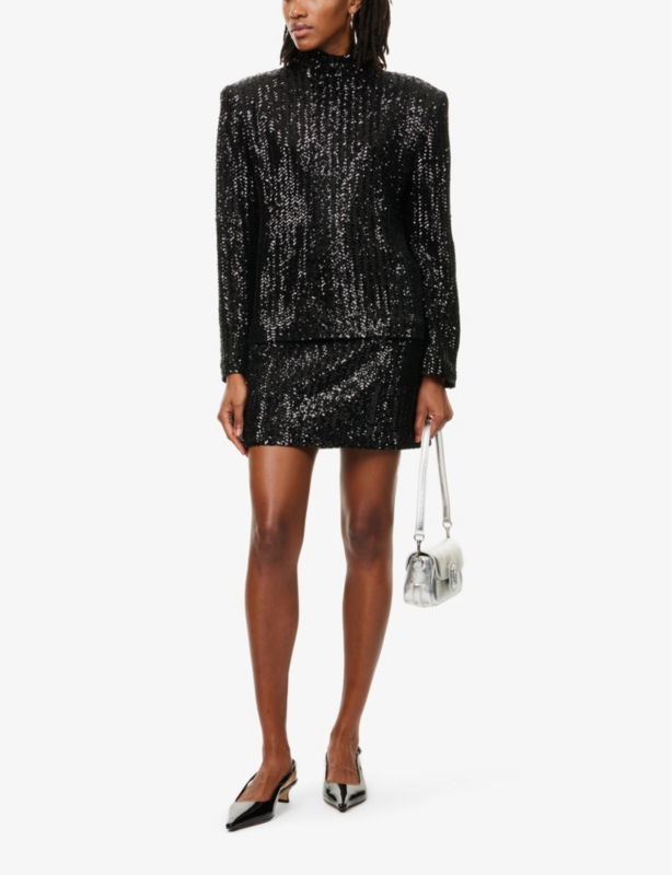 Josephine high-neck long-sleeve sequinned top