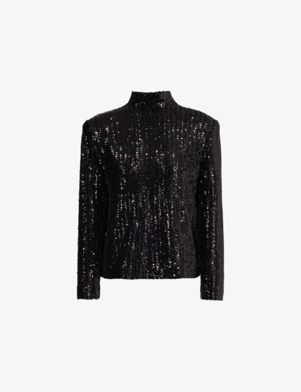 Josephine high-neck long-sleeve sequinned top