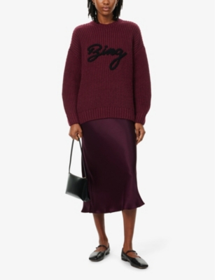 ANINE BING WOMENS BORDEAUX BAR ELASTICATED-WAIST SILK MIDI SKIRT 