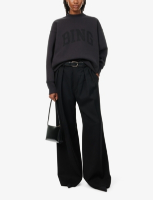 Shop Anine Bing Womens Black Bradie Logo-print Cotton-blend Sweatshirt