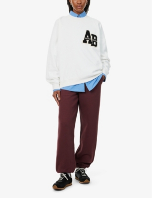 ANINE BING WOMENS KARTER LOGO-EMBROIDERED COTTON-JERSEY JOGGING BOTTOMS DARK BURGUNDY 