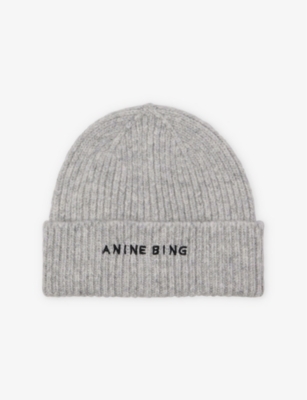 ANINE BING: Elia logo-embroidery knitted beanie hat