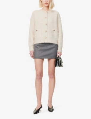 Shop Anine Bing Womens Light Oat Bobbie Round-neck Alpaca-blend Cardigan