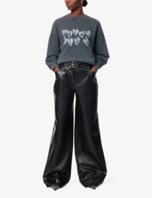 Shop Anine Bing Womens Washed Black Spencer Brand-and-heart-print Cotton-jersey Sweatshirt Xs