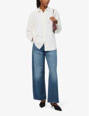 Shop Anine Bing Womens Ivory Braxton Long-sleeve Stretch-woven Shirt