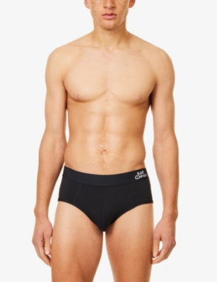 Justwears Mens Pack Of Three Without-pouch Stretch-jersey Briefs Black In Black