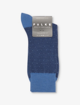 Falke Mens 6845 Dusty Blue Sensitive Herringbone Wool-blend Knitted Socks