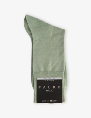 Falke Mens Pale Olive Mid-calf Cotton-blend Knitted Socks