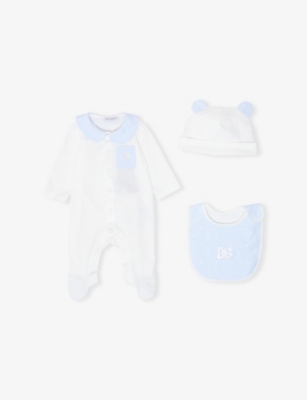 DOLCE & GABBANA: Logo-Print Cotton Babygrow, Hat and Bib Gift Set 0-6 months