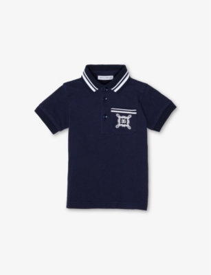 DOLCE & GABBANA BLU SCURISSIMO 1 LOGO-EMBROIDERED STRIPED-TRIM COTTON POLO SHIR