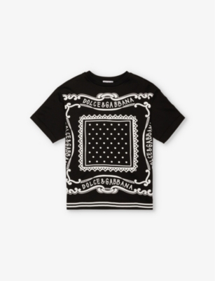 Dolce & Gabbana Black T-shirt For Boy With Bandana Print In Nero